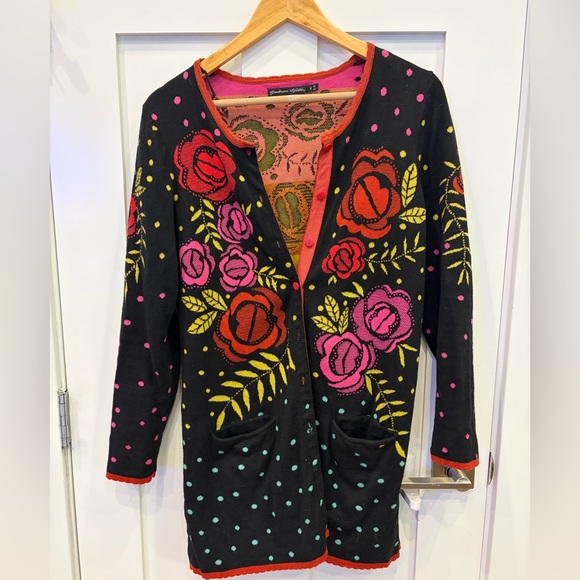 Gudren Skoden Black Floral Dot Cardigan - Picture 1 of 4